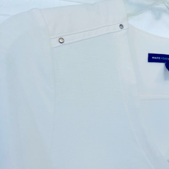 creamy white fluid good quality v neck button front tab sleeve, professional top - Picture 11 of 16